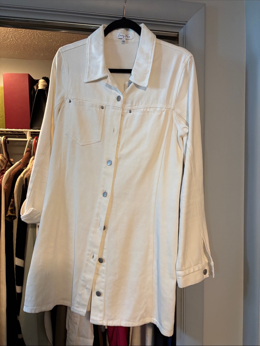 emory park White Long Button-Front Shirt Dress